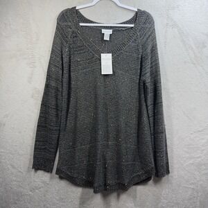 Soft Surroundings Shimmer Sequin Loose Knit Tunic Sweater Size XLP Gray New